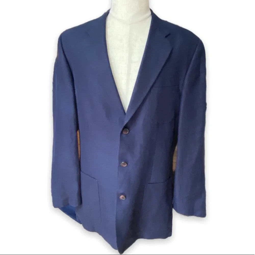 Ralph‎ Lauren Polo University Linen Blazer Jacket Sport Coat Navy Blue 41 T